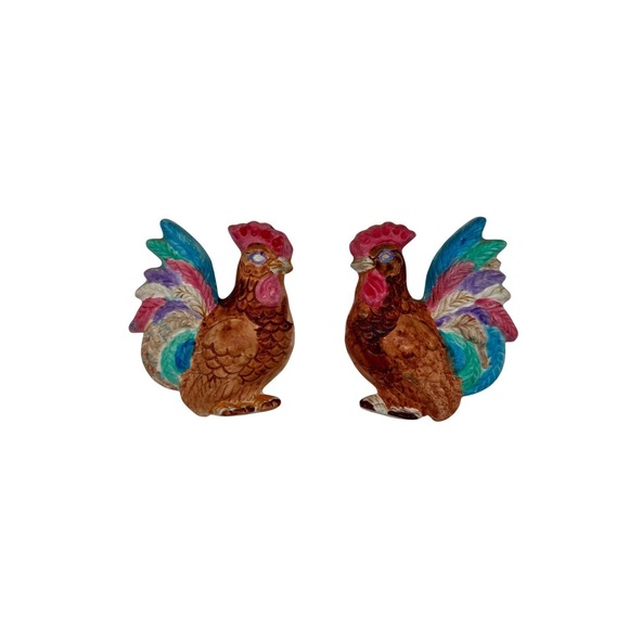 Vintage Other - Vintage Ceramic Rooster Wall Hanging Set Colorful Farmhouse Kitchen Decor Kitsch